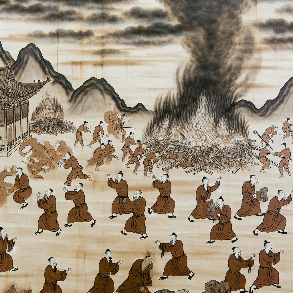 The destruction of monasteries during the Chinese invasion.