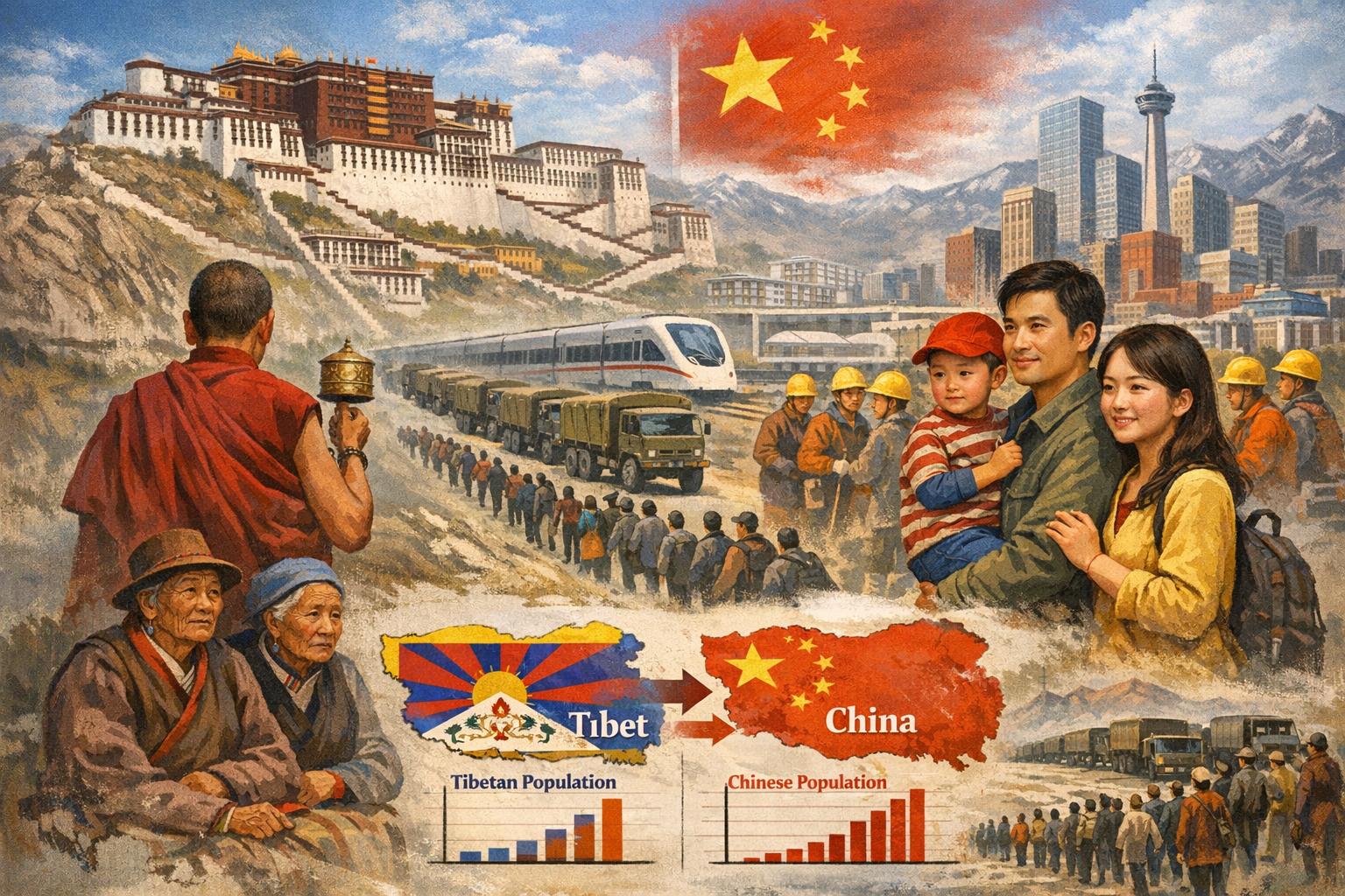 The demographic changes in Tibet due to Chinese migration.